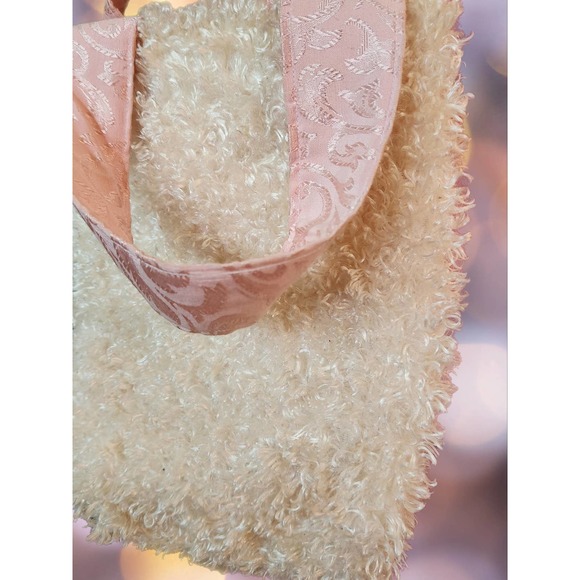 *Like New* Large Soft Fuzzy White Purse with Wide Pink Strap - Picture 3 of 5